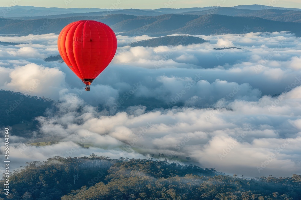 Hot Air Balloon Soaring Above Clouds Hot Air Balloon Soaring Above Clouds