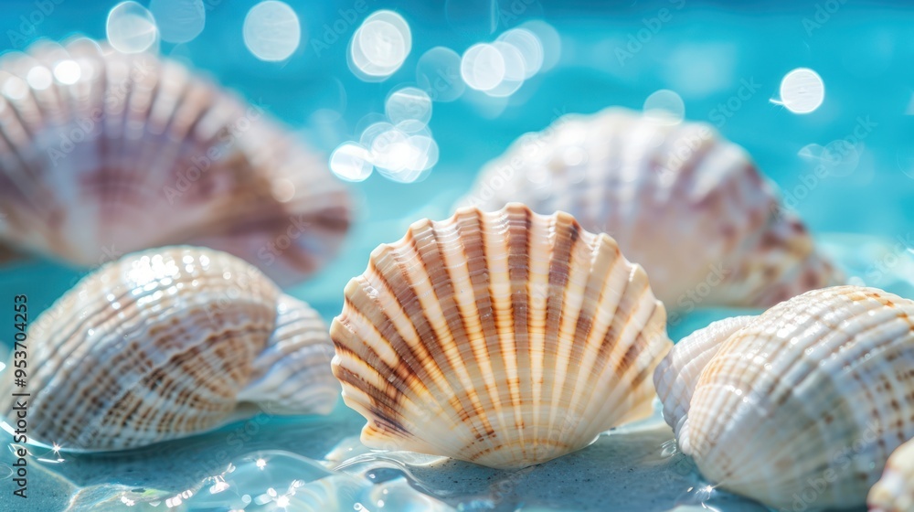 Seashells on a Turquoise Background Seashells on a Turquoise Background