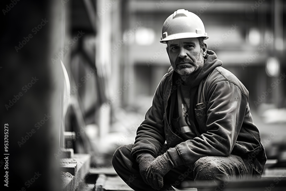 photo of a construction worker making a break on construction site, hard working man photo of a construction worker making a break on construction site, hard working man