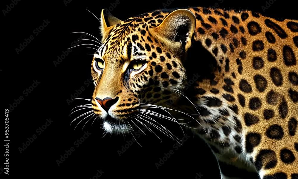 Leopard's head profile against a dark background Leopard's head profile against a dark background