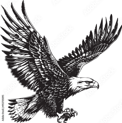 Soaring Eagle: A Powerful Vintage-Style Vector Illustration