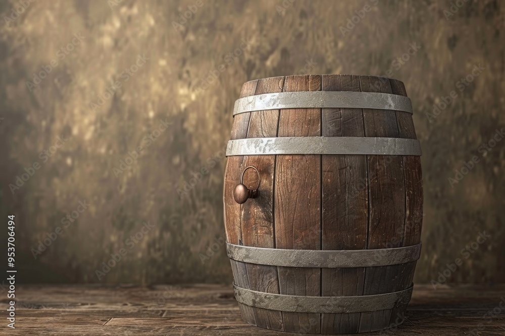 Antique wooden barrel on brown background. Antique wooden barrel on brown background.