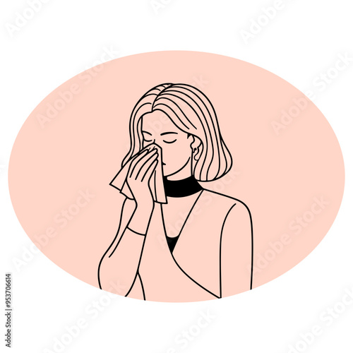 Woman wiping her nose with a tissue.