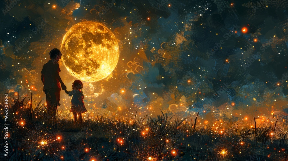A childrens laughter fills the air as they chase after fireflies in a moonlit garden, their delighted squeals echoing through A childrens laughter fills the air as they chase after fireflies in a moonlit garden, their delighted squeals echoing through