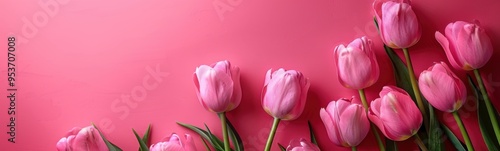 Wallpaper Mural Many pink tulips on a pink background, banner, plant background, copy space Torontodigital.ca