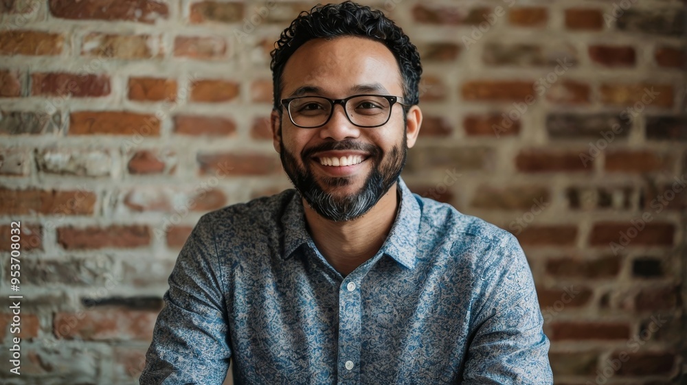 Young professional smiling with brick wall background Young professional smiling with brick wall background