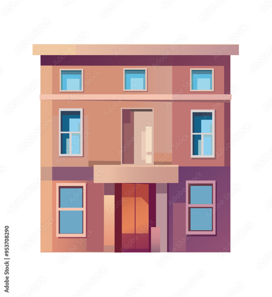 modern flat vector illustration of a contemporary house with large windows and a symmetrical design showcasing a stylish facade perfect for urban residential property presentations and designs modern flat vector illustration of a contemporary house with large windows and a symmetrical design showcasing a stylish facade perfect for urban residential property presentations and designs