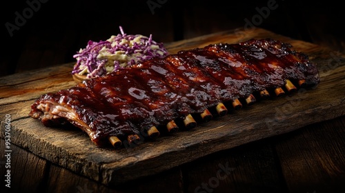 Delicious BBQ Ribs on a Wooden Cutting Board