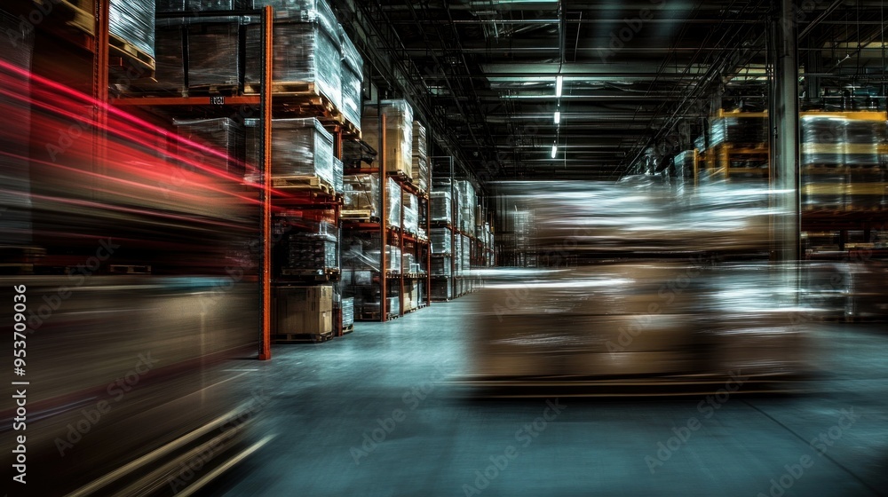 Blurred Motion of a Forklift in a Warehouse Blurred Motion of a Forklift in a Warehouse