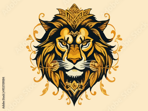 Goldener Löwekopf in Ornamentrahmen