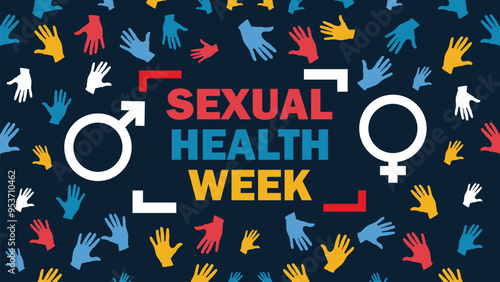 Sexual Health Week vector banner design with geometric shapes and vibrant colors on a horizontal background.