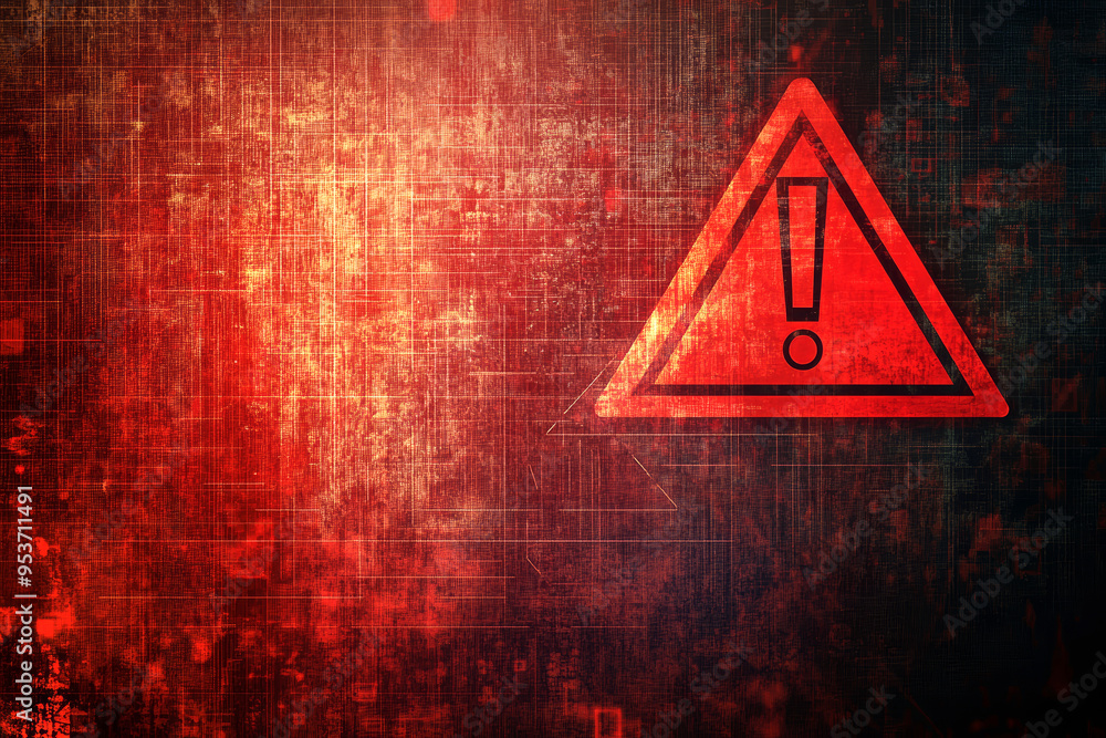 Digital triangle warning sign with exclamation mark illustration. Cyber ...