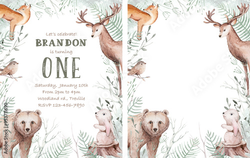 Photography Woodland cartoon Animals watercolor illustration template