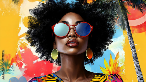 A woman with an afro, sungl...