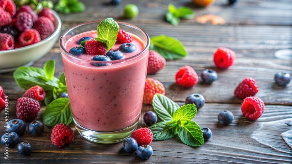 Fresh smoothie with mixed berries, spinach, and yogurt, brain-boosting drink, healthy breakfast option. Fresh smoothie with mixed berries, spinach, and yogurt, brain-boosting drink, healthy breakfast option.