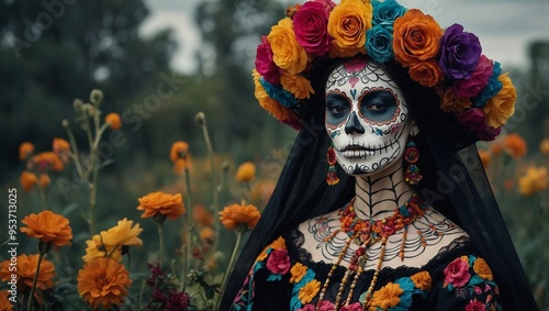 Mexican woman catrina with sugar skull makeup