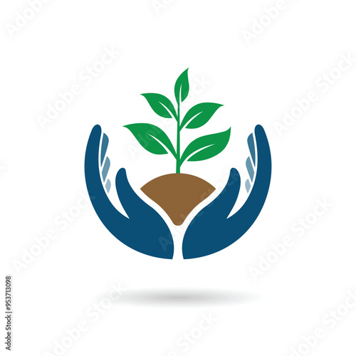 Hands holding soil with plant icon. Vector sign of environment protection, Ecology concept logo. Agriculture vector illustration.