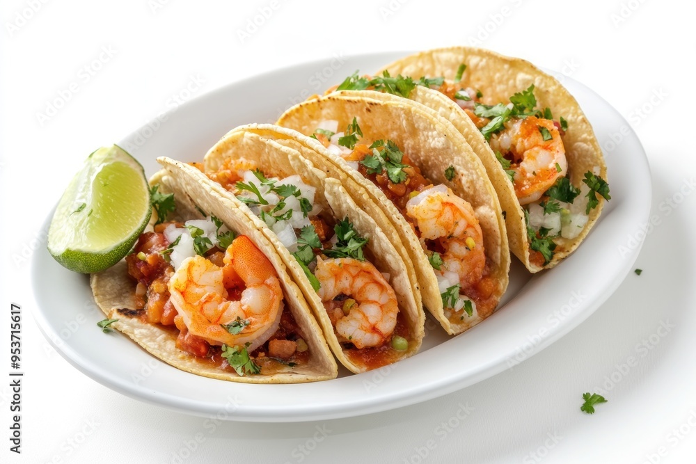 Delicious Shrimp Tacos on a White Plate Delicious Shrimp Tacos on a White Plate