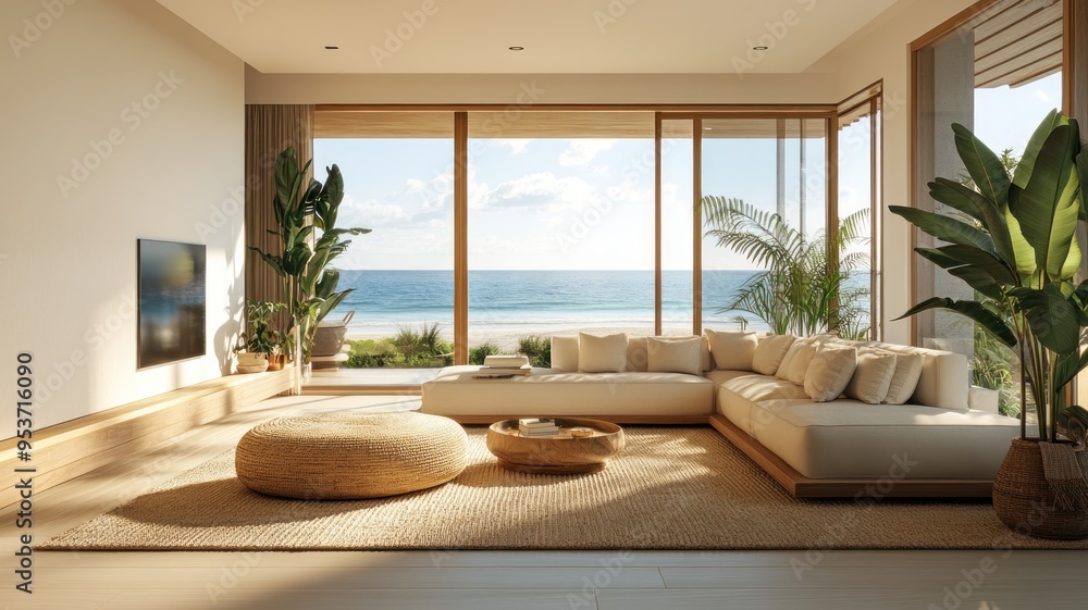 Fototapeta premium Light and Airy Coastal Living Room with Nautical Accents