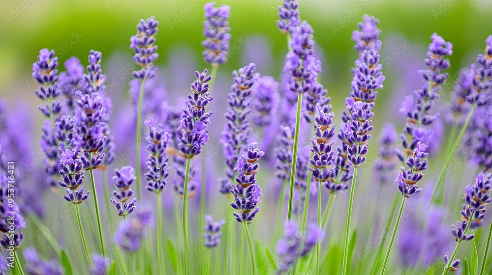 A close-up shot of lavender flowers blooming in a field. A close-up shot of lavender flowers blooming in a field.