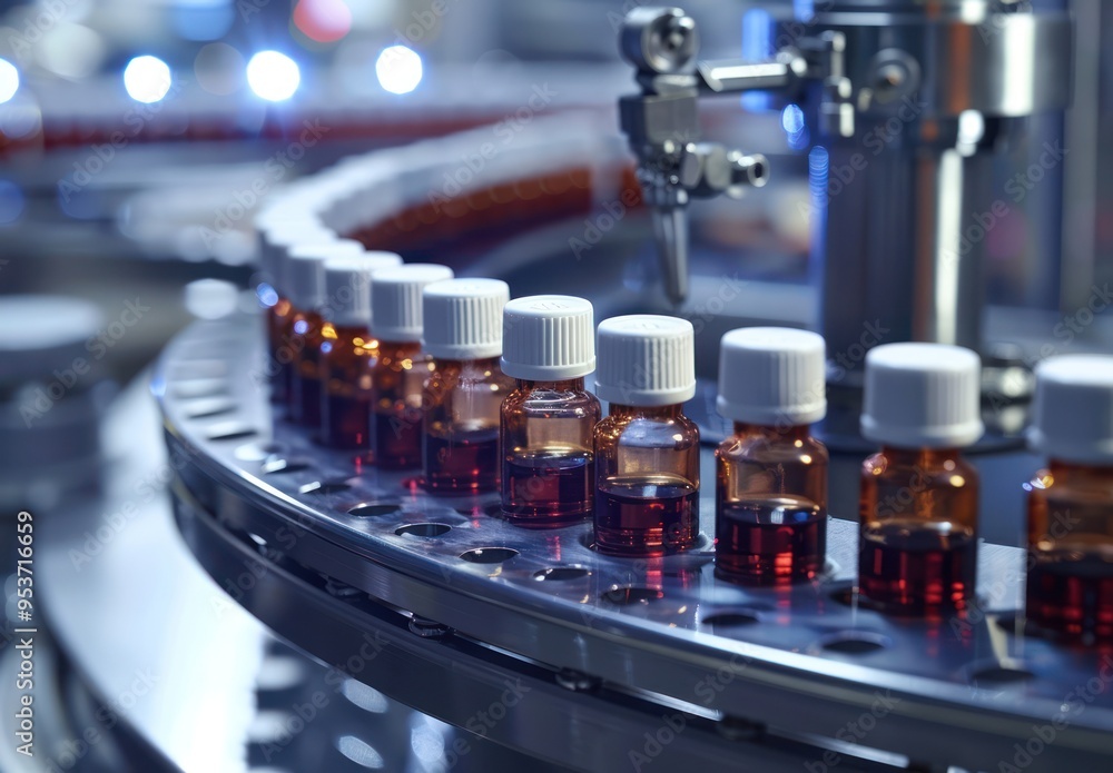 Bottles on a Conveyor Belt in a Factory Bottles on a Conveyor Belt in a Factory