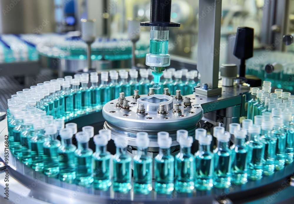 Bottles on a Conveyor Belt in a Factory Bottles on a Conveyor Belt in a Factory