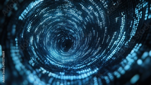 Abstract Blue and Black Spiral Tunnel of Data