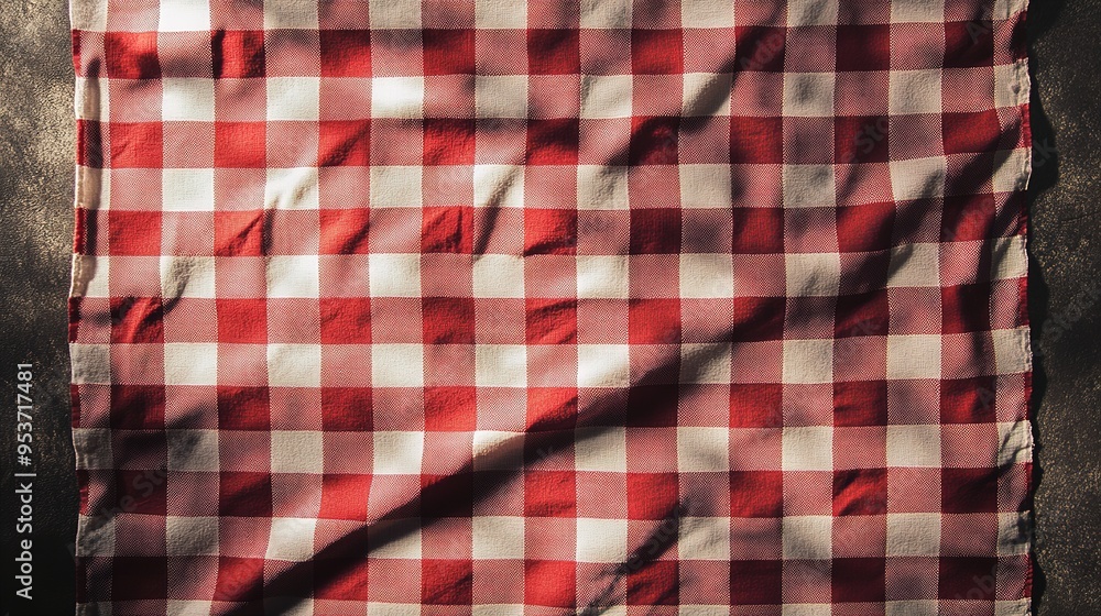 Red and white checkered tablecloth. Top view table cloth texture background. Red and white checkered tablecloth. Top view table cloth texture background.