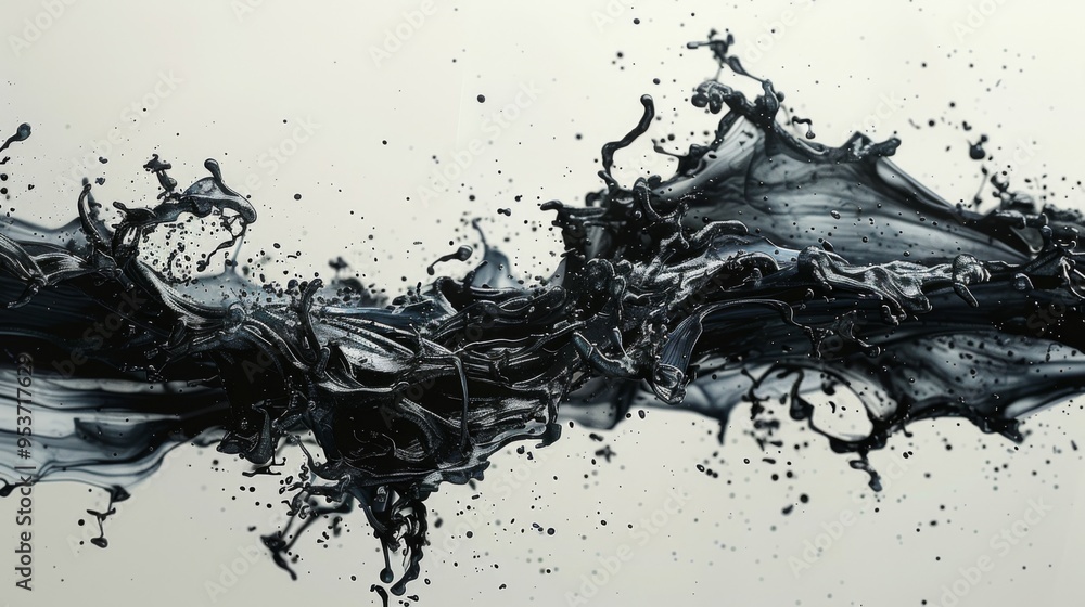 Create ink splatters with dynamic and fluid movements, conveying a Create ink splatters with dynamic and fluid movements, conveying a