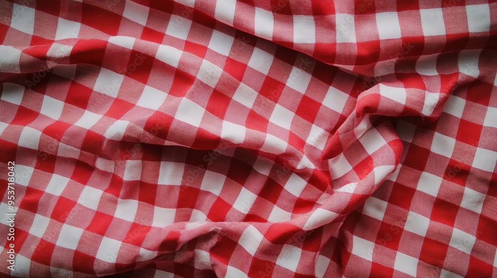 Red and white checkered tablecloth. Top view table cloth texture background. Red and white checkered tablecloth. Top view table cloth texture background.