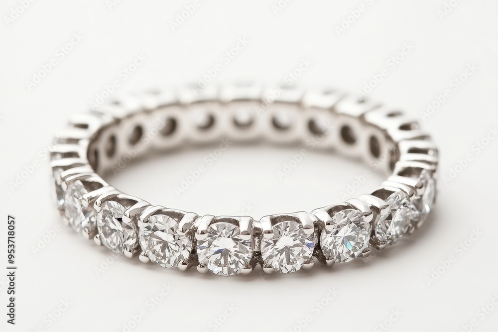 A sparkling diamond ring featuring a continuous band of round-cut stones. A sparkling diamond ring featuring a continuous band of round-cut stones.