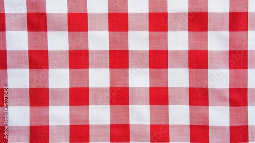 Red and white checkered tablecloth. Top view table cloth texture background. 