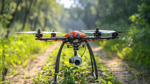 Drones in agriculture. unmanned quadcopter in an agricultural field