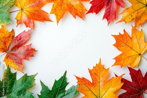 Autumn Maple Leaves Flat Lay White Background created with Generative AI