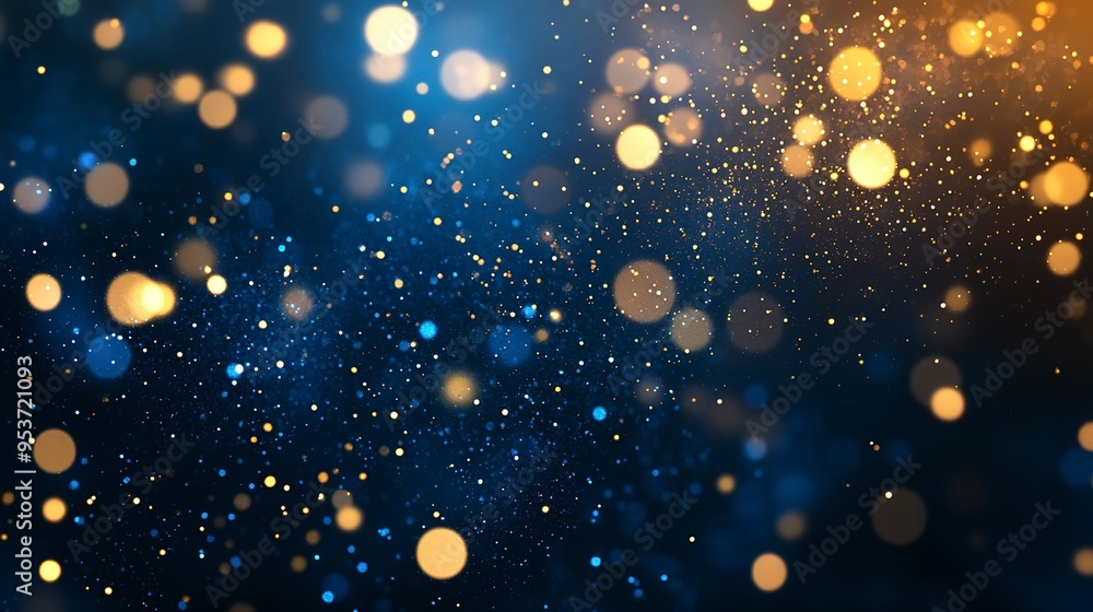 Abstract background with Dark blue and gold particle. Christmas Golden light shine particles bokeh on navy blue background. Gold foil texture. Holiday concept Abstract background with Dark blue and gold particle. Christmas Golden light shine particles bokeh on navy blue background. Gold foil texture. Holiday concept