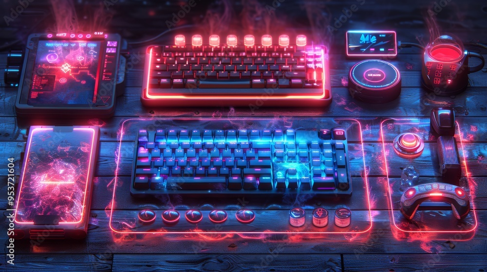 Develop a collection of neon digital art symbols, including shining Develop a collection of neon digital art symbols, including shining