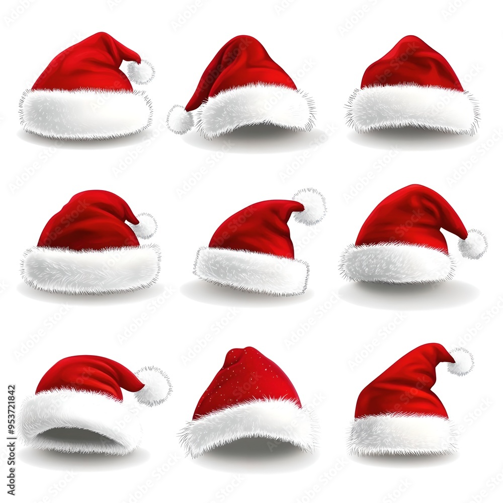 set of santa claus hats on white background. set of santa claus hats on white background.
