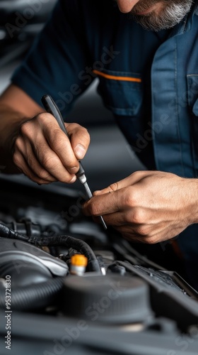 A mechanic carefully inspects and repairs an engine, showcasing skill and attention to detail in automotive maintenance.