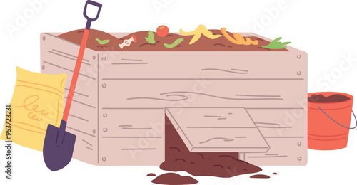 Organic waste pile in wooden box color icon
