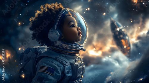 A young astronaut in a spac...