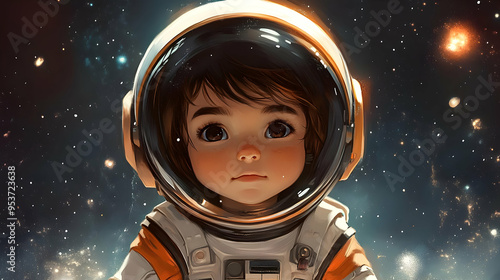 A young astronaut looks out...