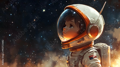 A young astronaut looks up ...