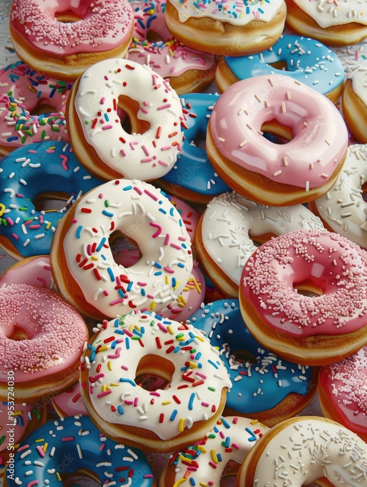 Fototapeta premium A vivid collection of various flavored donuts, each one a feast for the eyes and palate.