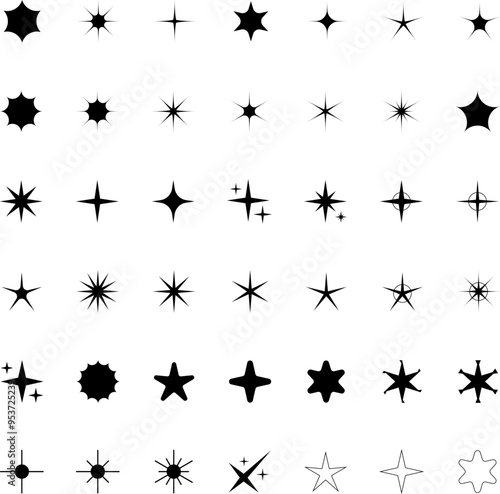 Star icons. Twinkling stars. Sparkles, shining burst. Christmas or New Year vector symbols.