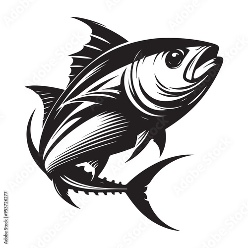 black and white tuna fish vector silhouette