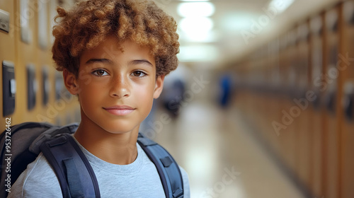 A young boy with a backpack...
