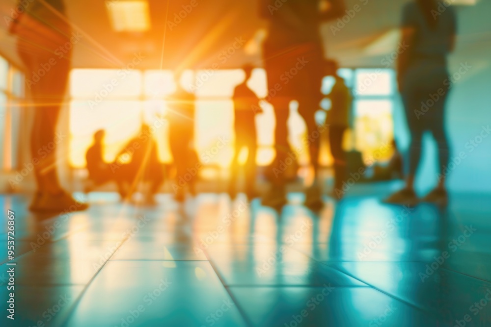 Blurred group of people walking in sunlight, suggesting team building or discussion during the daytime. Blurred group of people walking in sunlight, suggesting team building or discussion during the daytime.