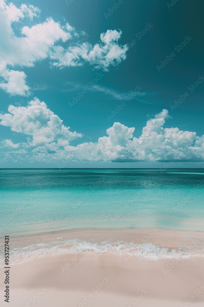 Calm ocean waves, sandy beach with clouds reflecting in water. Calm ocean waves, sandy beach with clouds reflecting in water.