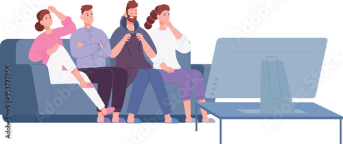 Friends watching tv together. Happy people entertainment