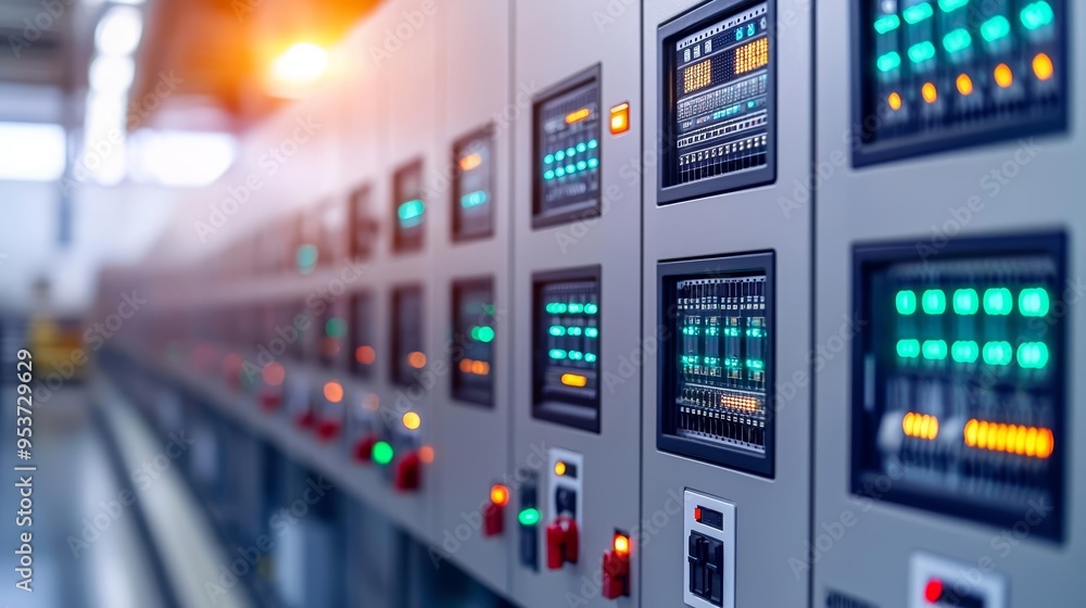 State-of-the-art electrical control room in a factory, emphasizing safety and efficiency in industrial environments State-of-the-art electrical control room in a factory, emphasizing safety and efficiency in industrial environments